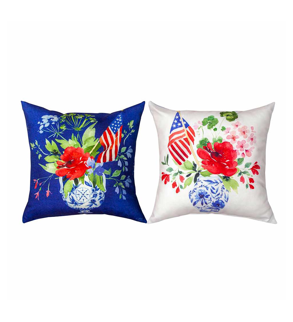 Reversible American Flag & Flowers Throw Pillow