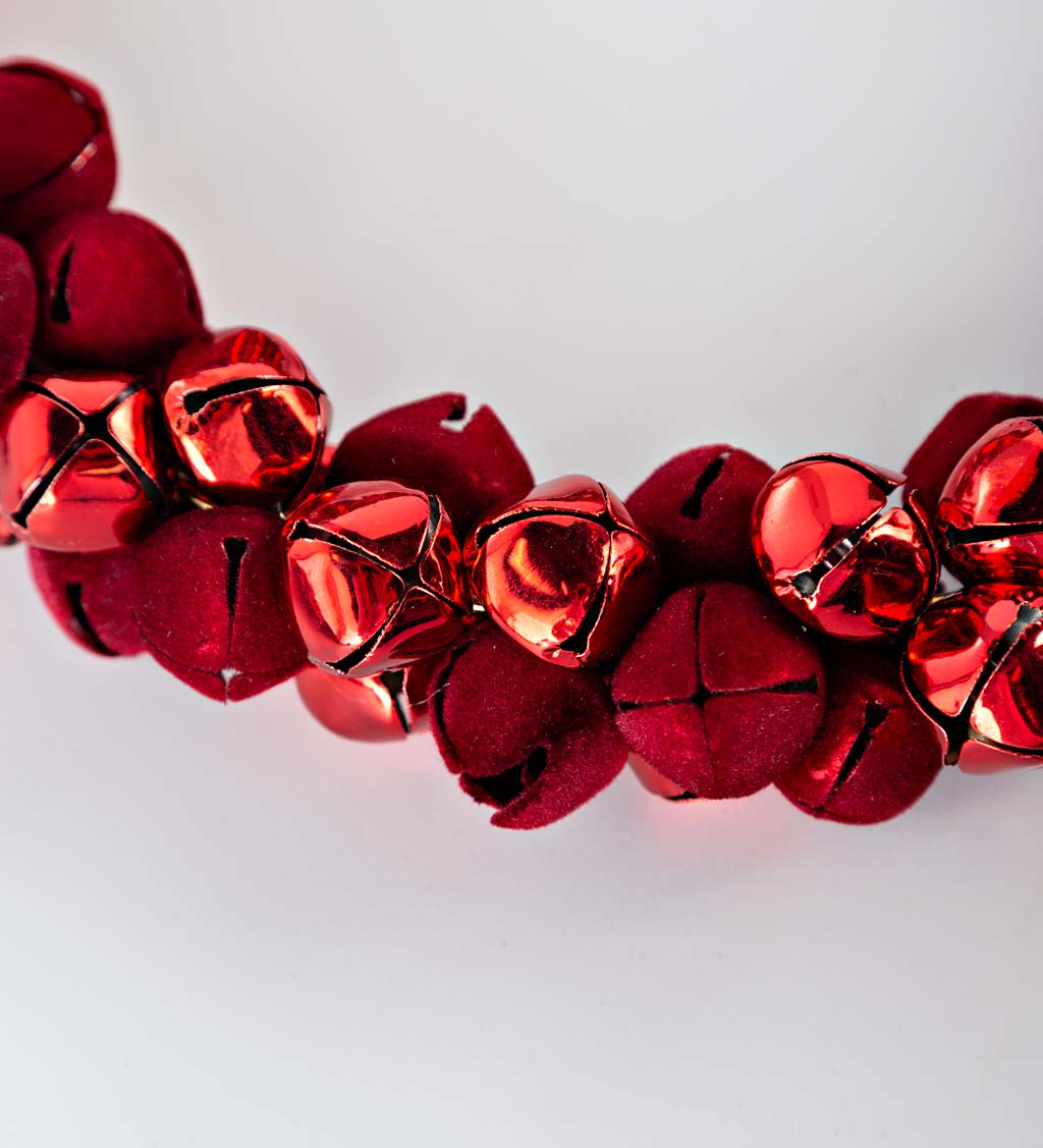 Red Jingle Bell Wreaths with Red Velvet Ribbon, Set of 2