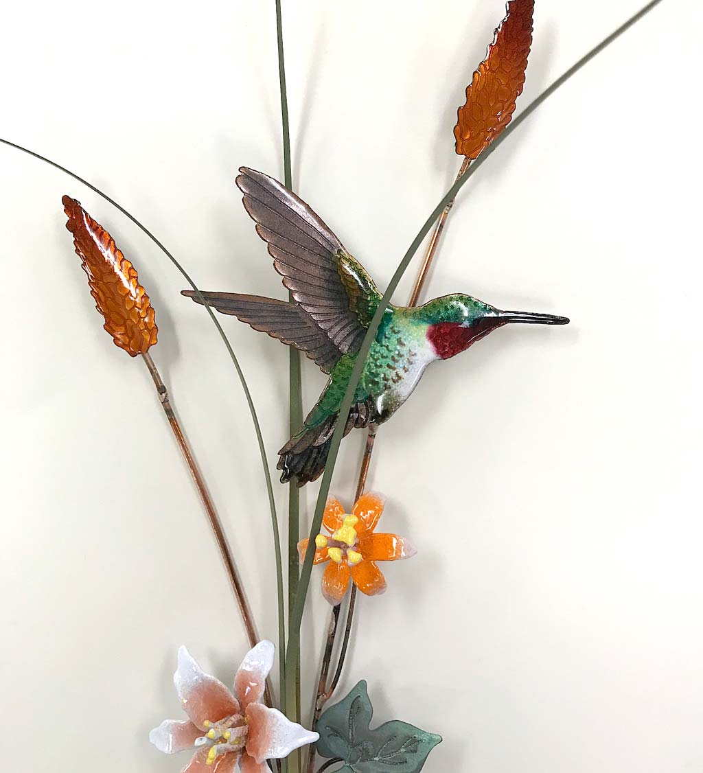Handcrafted Hummingbird with Lilies Wall Art by Bovano