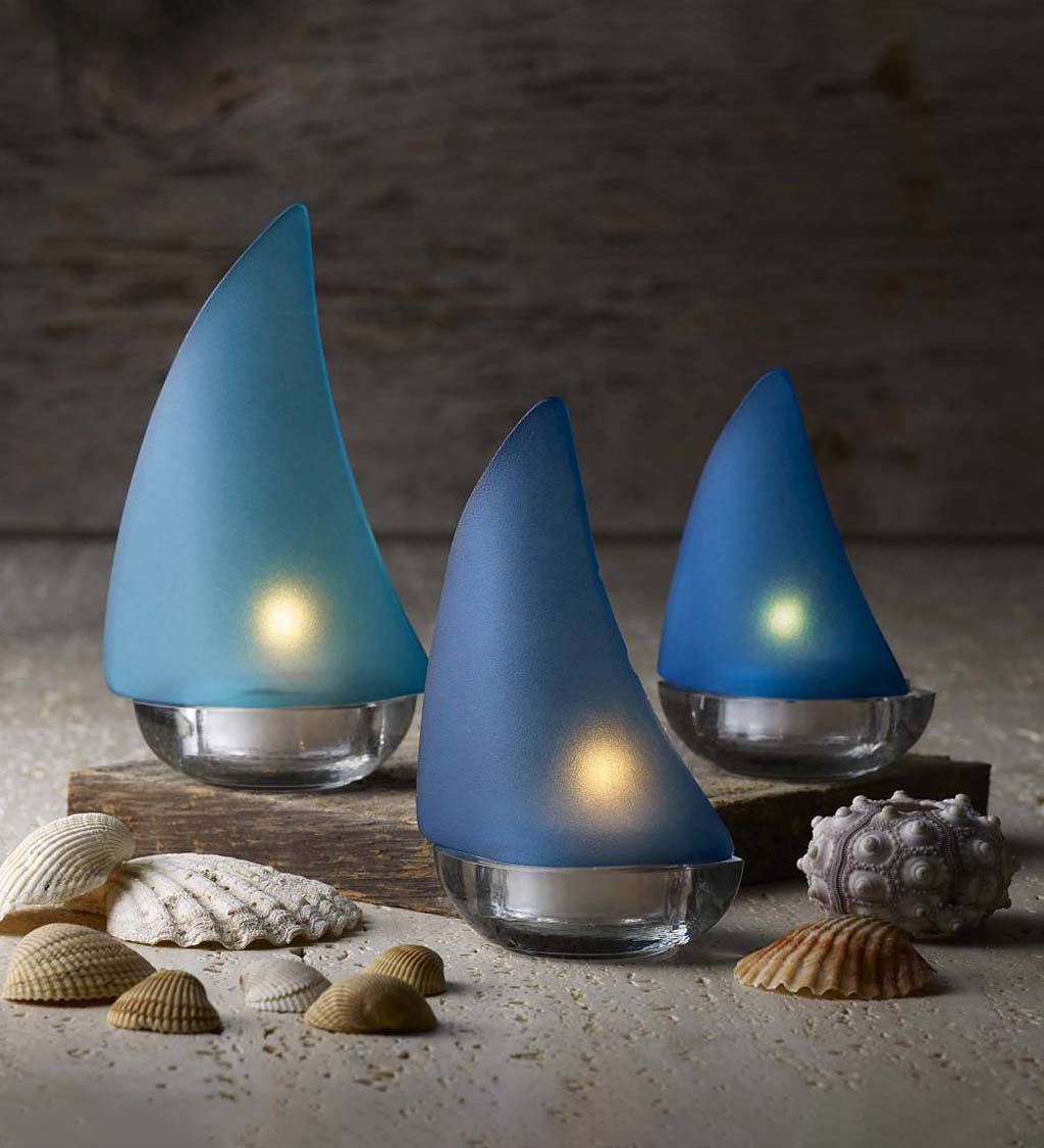 Blue or White Sailboat Silhouette Candleholders