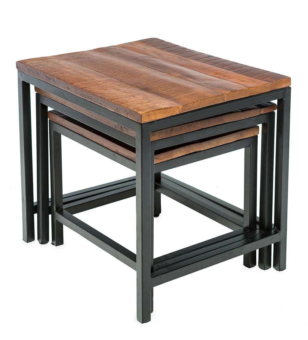 Reclaimed Wood and Metal Nesting Tables, Set of 3