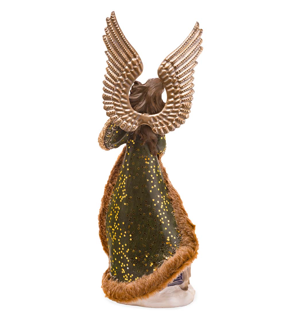 Angel in Long Green Faux-Fur Trimmed Coat with Deer