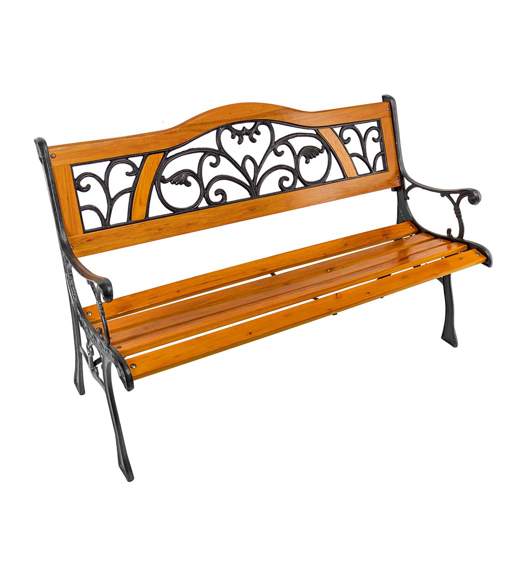 Metal and Wood with Vine Accent Garden Bench