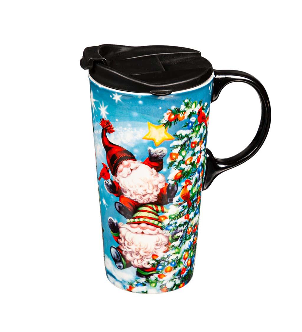 Christmas Gnomes 17 oz. Ceramic Travel Cup With Gift Box