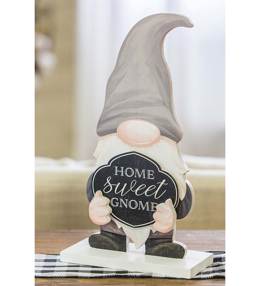 Wooden Gnome with Interchangeable Seasonal Icons Table Decor