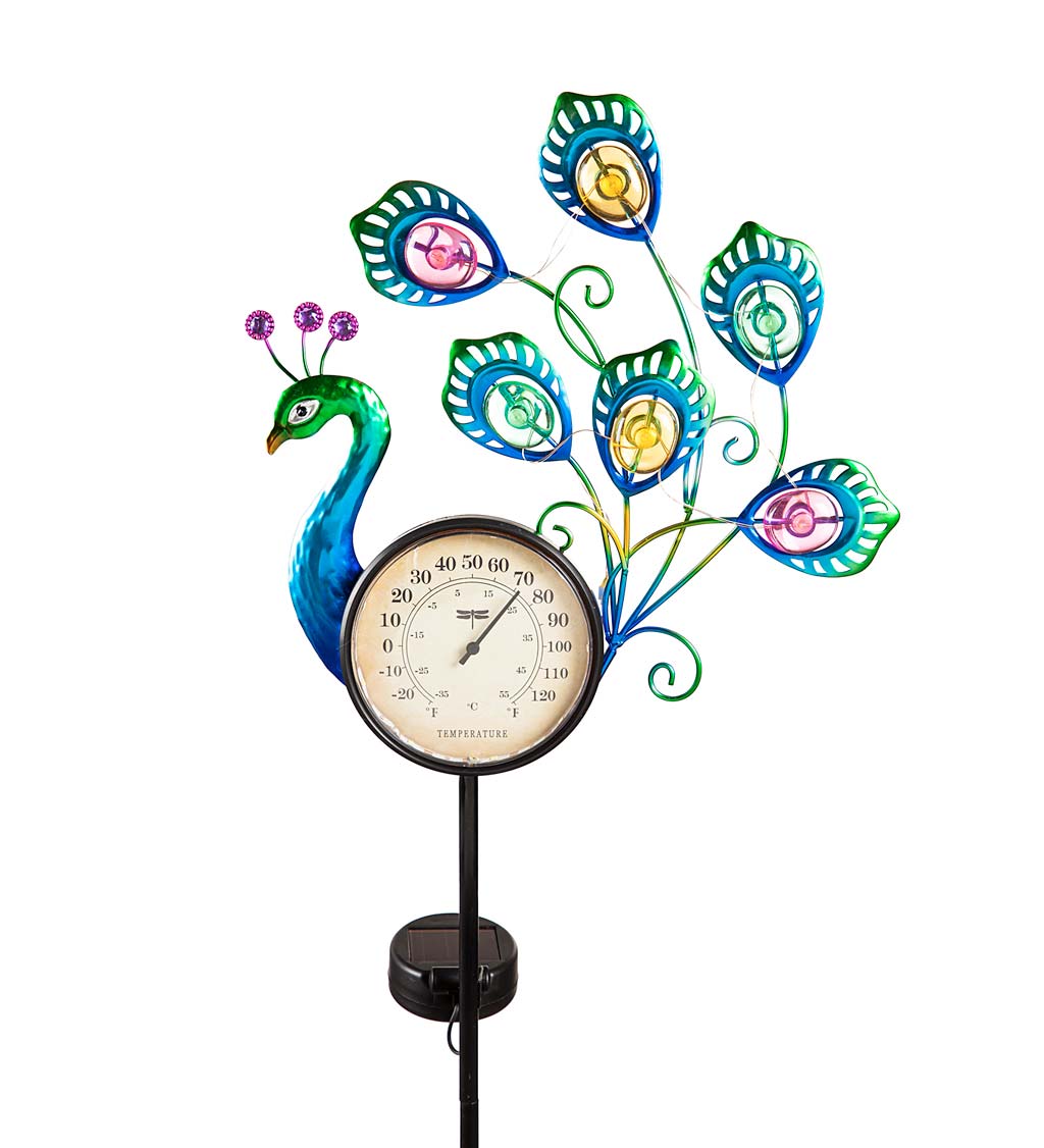 36"H Solar Peacock Thermometer Stake