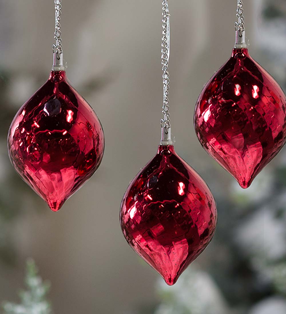 Color Changing Mercury Glass Solar Ornaments, Set of 3