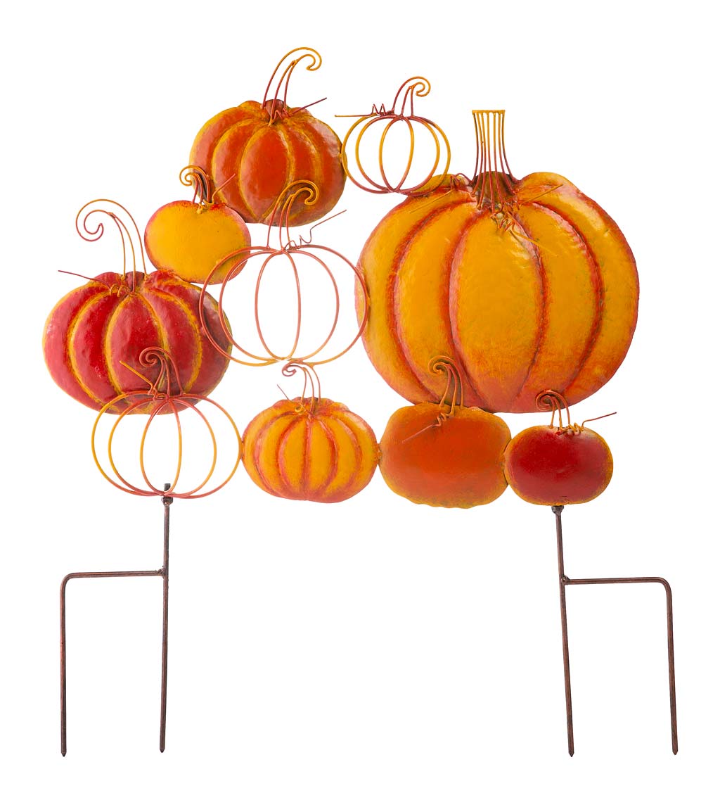 Colorful Pumpkins Metal Garden Decoration with Sturdy Metal Stakes