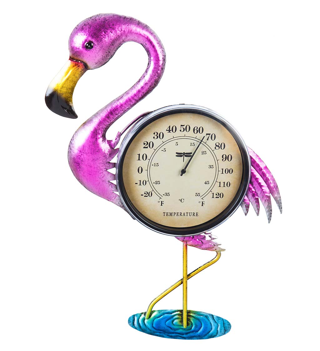 Flamingo and Palm Tree Small Window Thermometer 