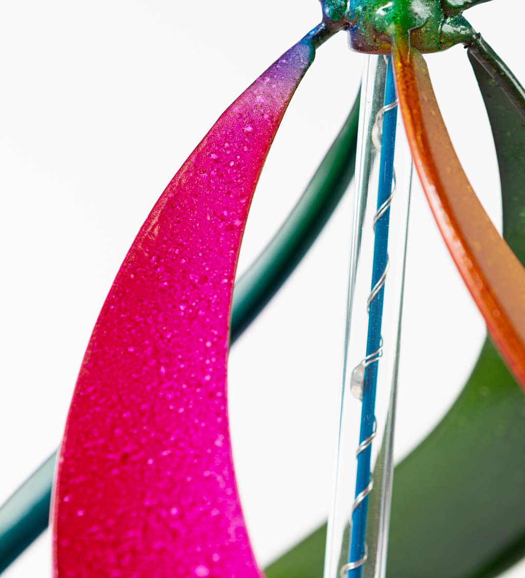 Multi-Colored Wind Twirler with Solar-Powered String Lights