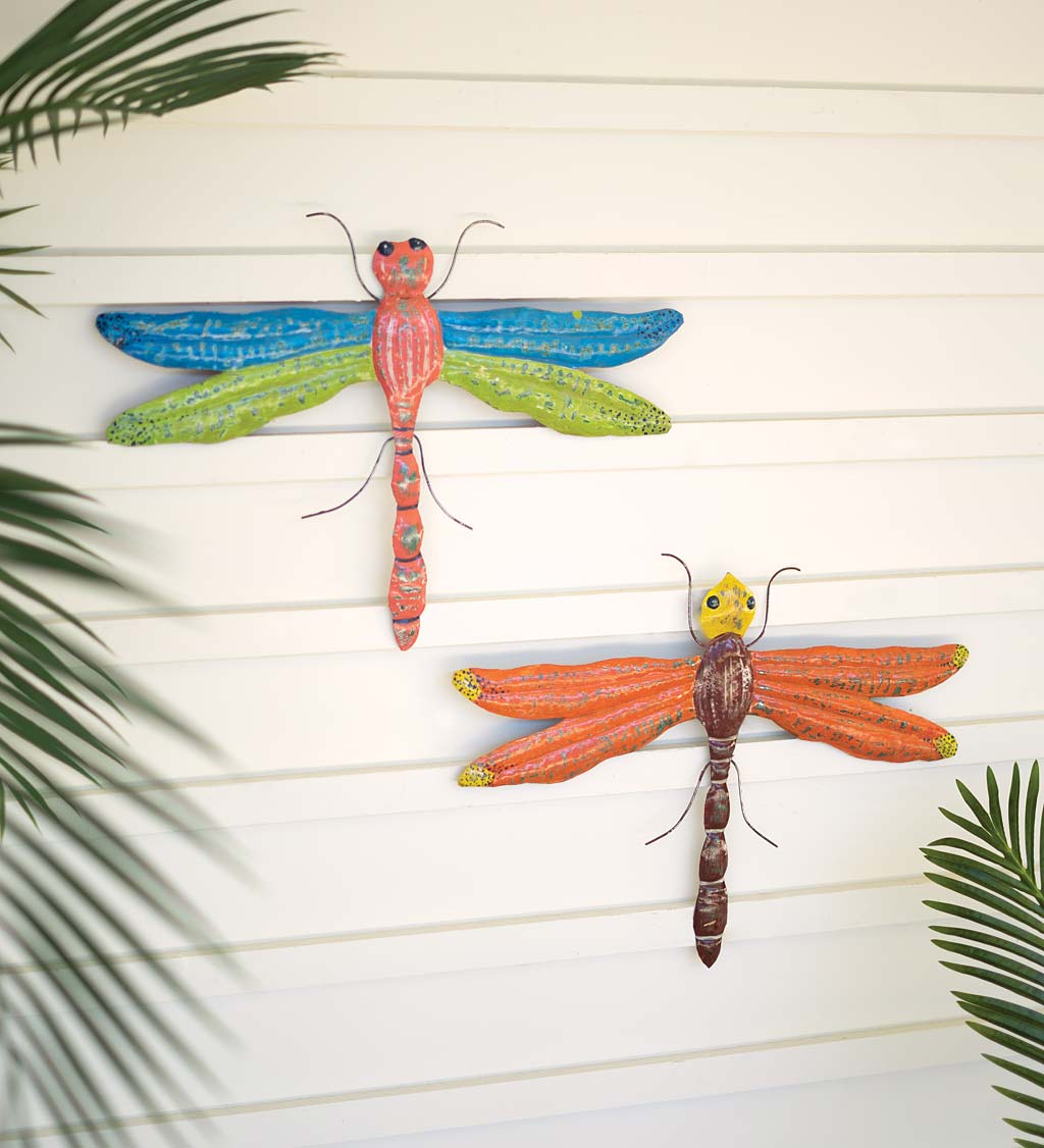 Colorful Metal Dragonfly Wall Art, Set of 2