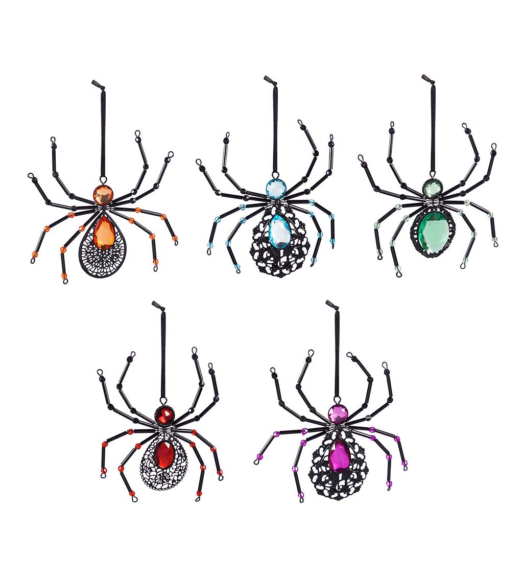 Crystal Spider Ornaments, Set of 5