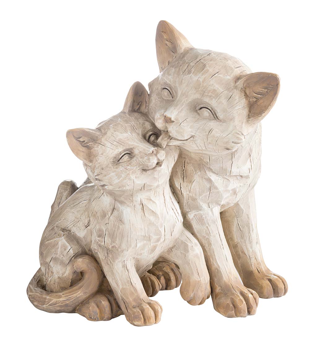 Cuddling Cat and Kitten Cast in Resin With the Look of Carved Wood