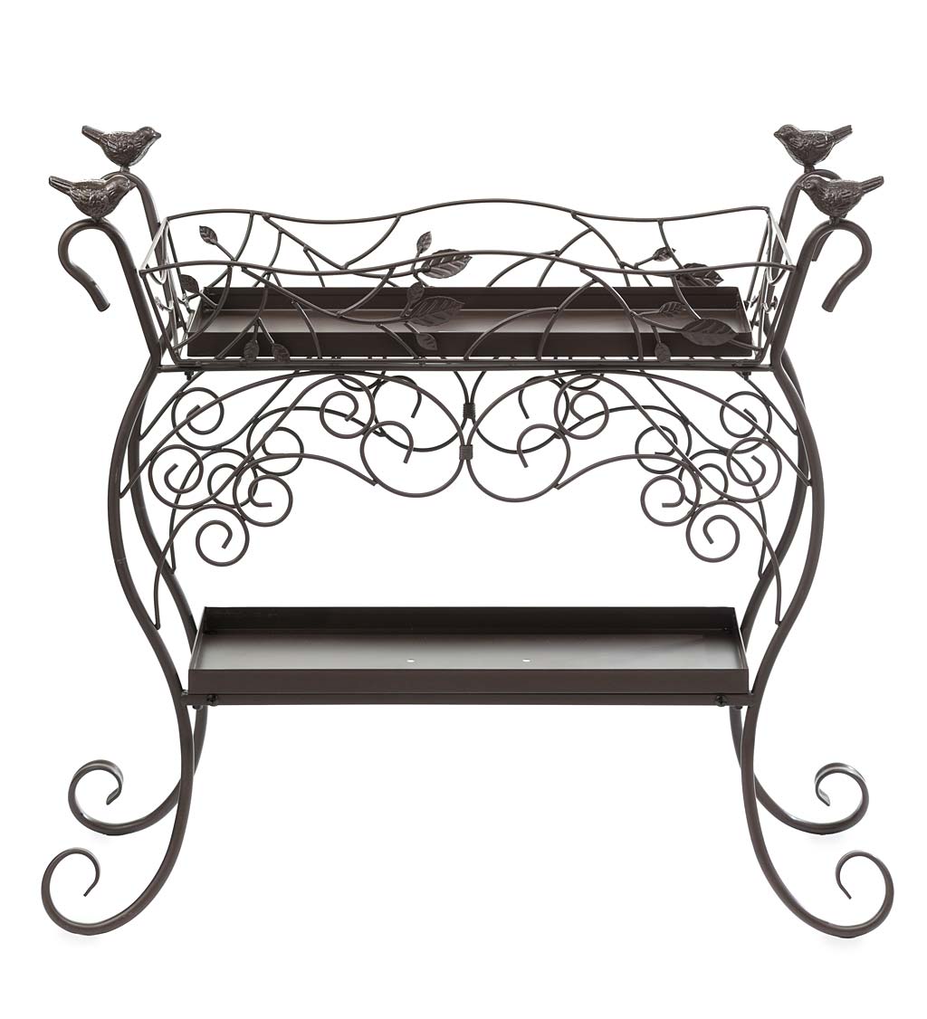 Two-Tiered Cast Iron Plant Stand with Birds
