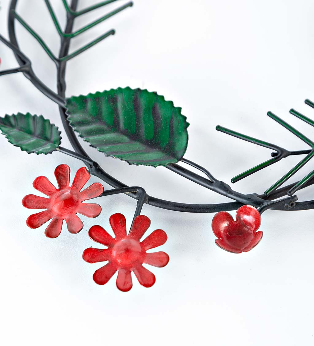 Red Flowers and Green Leaves Small Iron Wreath