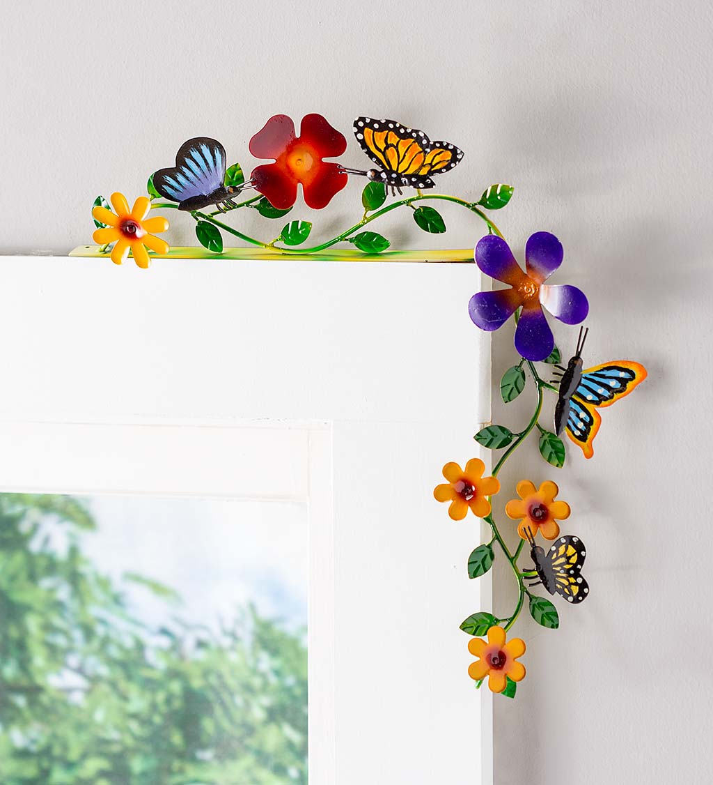 Handcrafted Colorful Metal Butterflies and Flowers Door Crawler