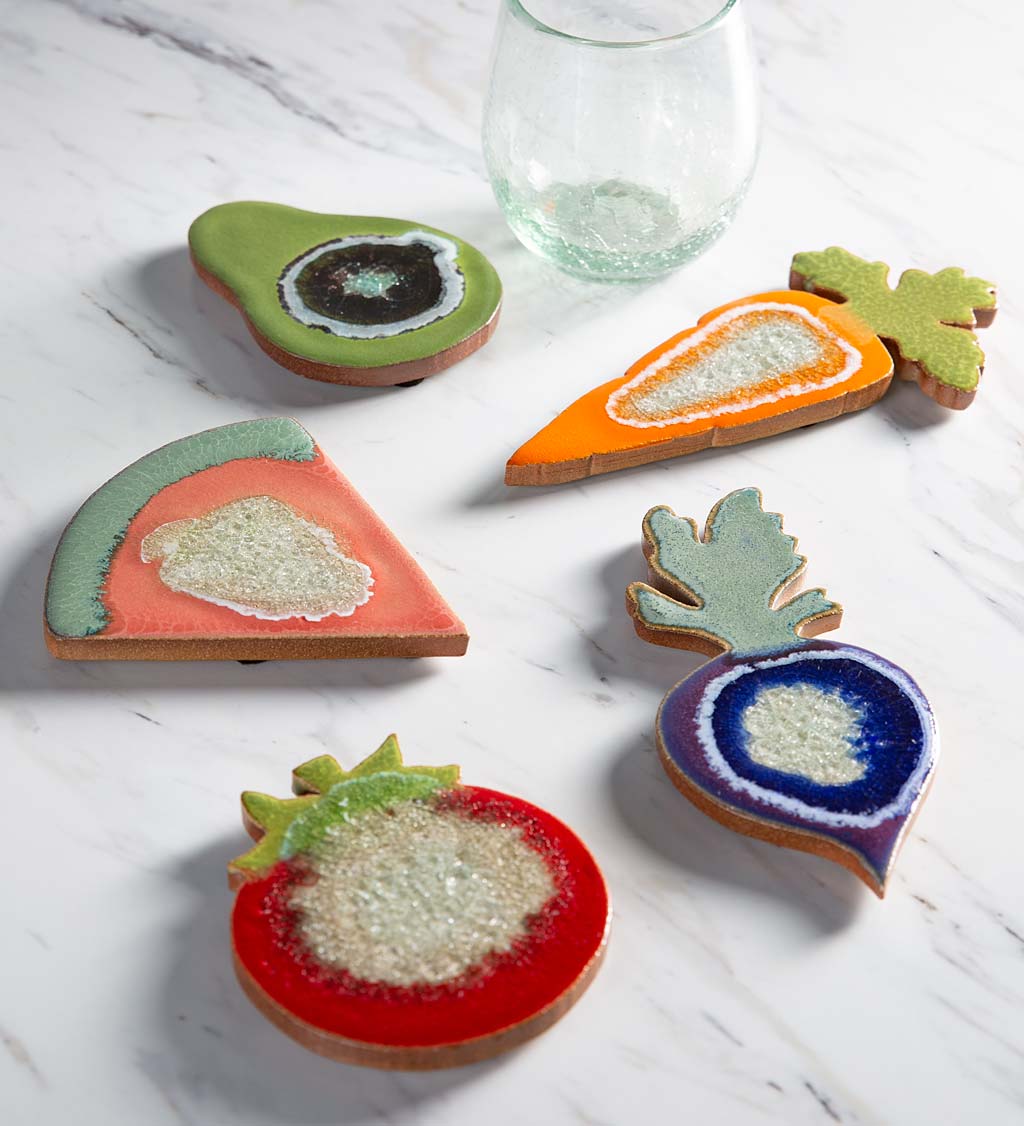 USA-Made Ceramic Fruit and Veggie Coasters