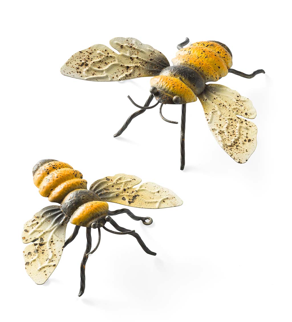 Rustic Metal Bees for Wall Hanging or Tabletop, Set of 2