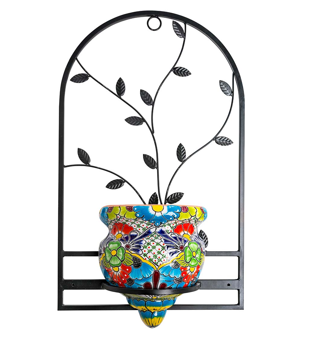Handcrafted Talavera-Style Terra Cotta Flat-Backed Wall Planter
