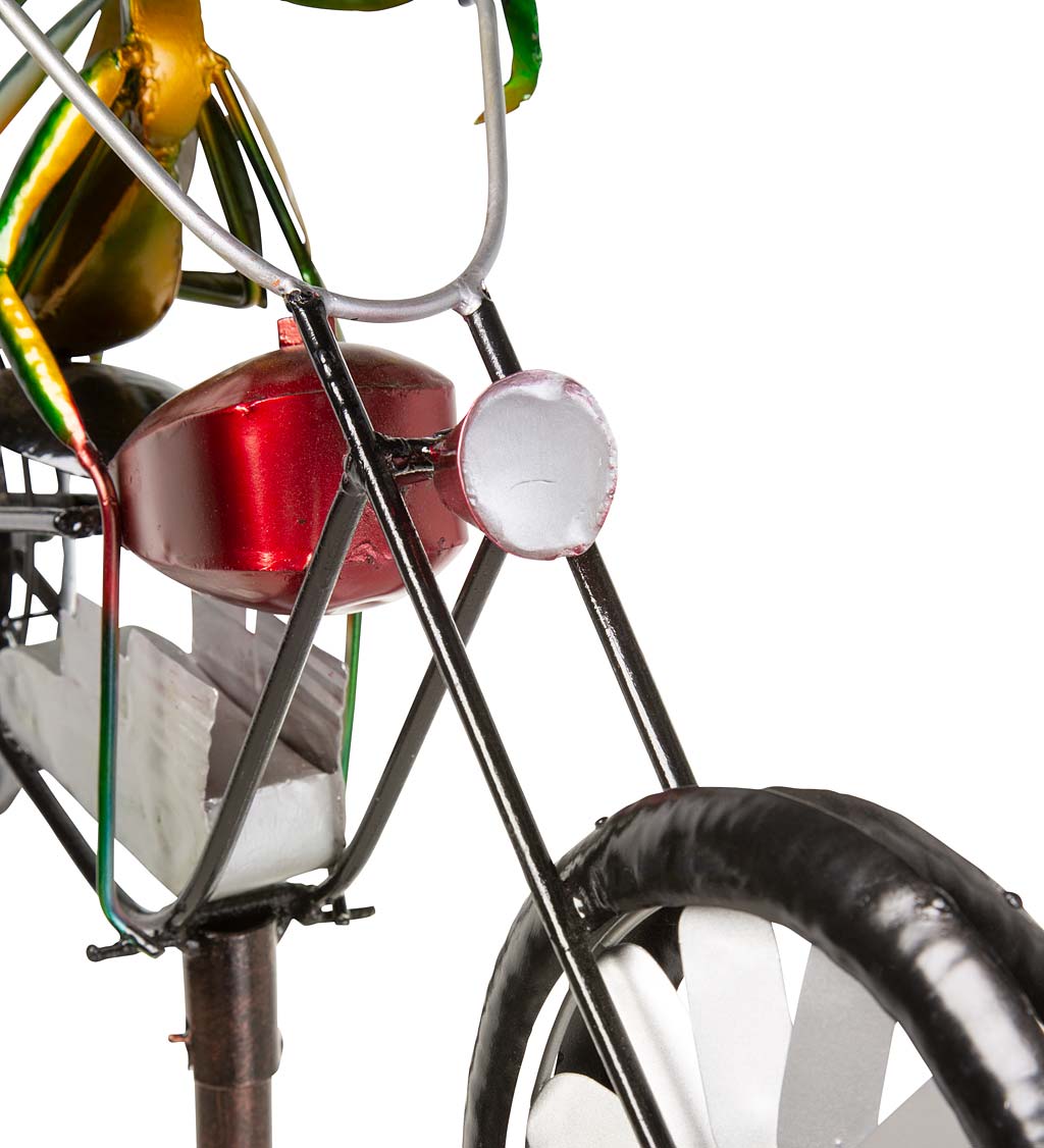 Handcrafted Metal Praying Mantis on a Motorcycle Wind Spinner
