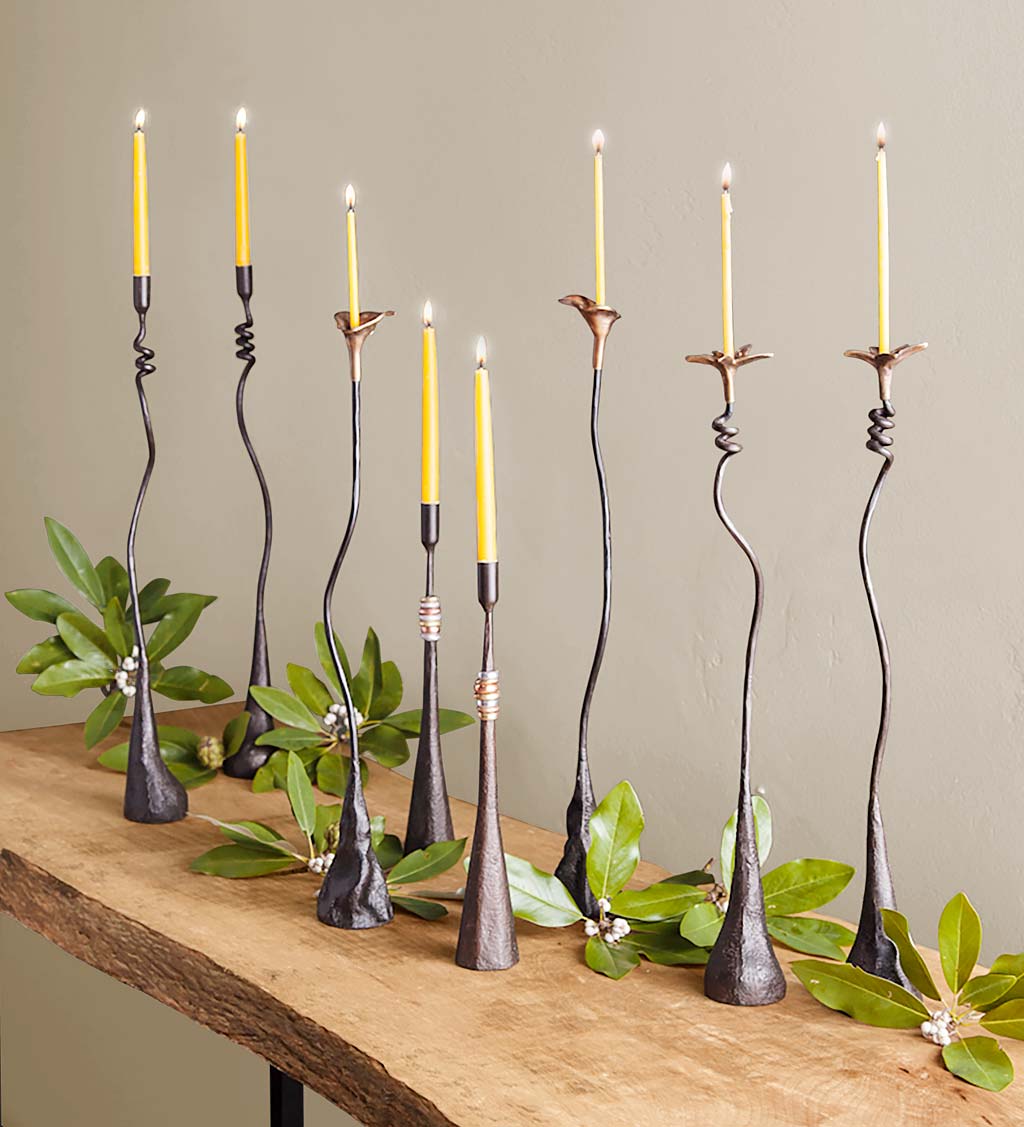 Twist Iron Candle Holders with Beeswax Candles, Set of 2
