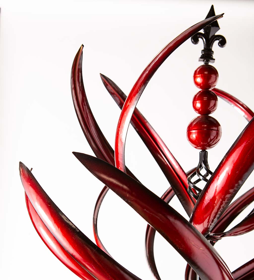 Two-Tier 7½' Tall Crimson Lotus Metal Wind Spinner