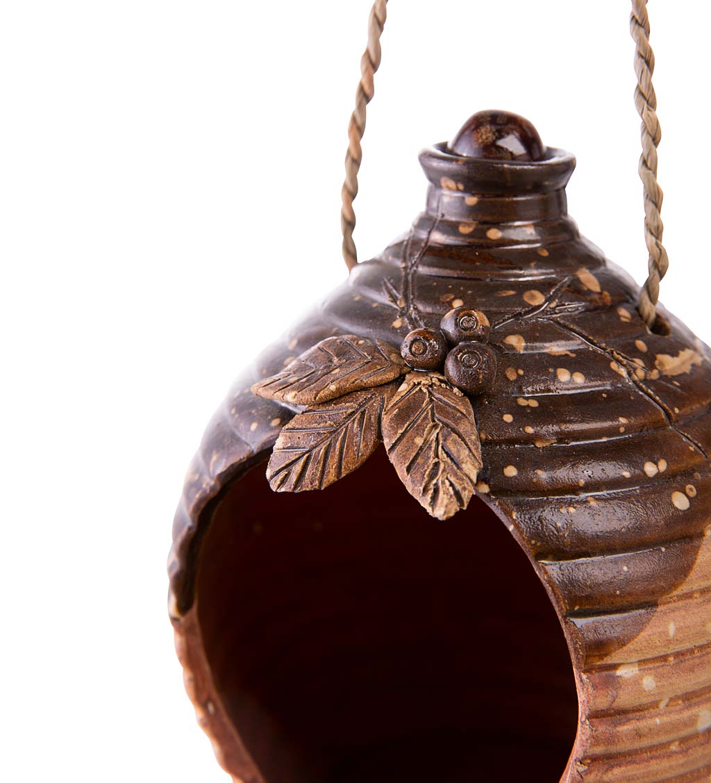 Ceramic Leaf Bird Feeder with Hanging Twine and Hook