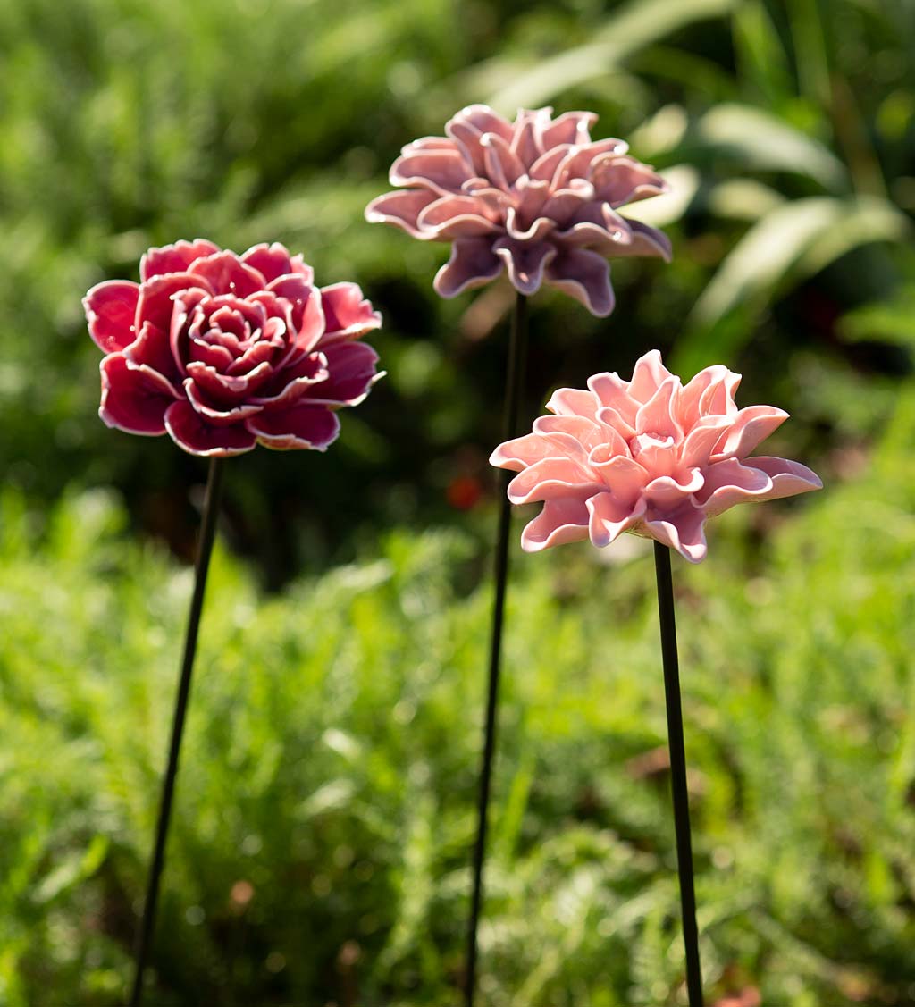 Ceramic Flower Garden Stakes, Set of 3 swatch image