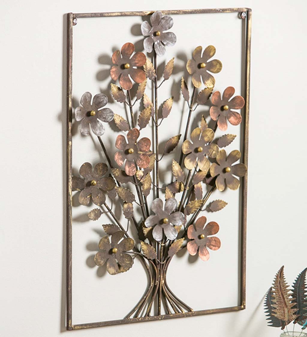Metal Framed 3D Flower Bouquet Wall Art