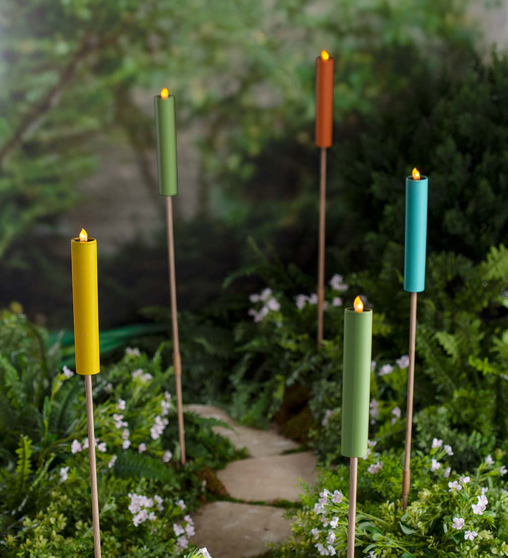 Set of Four Colorful Solar Candlestick Stakes