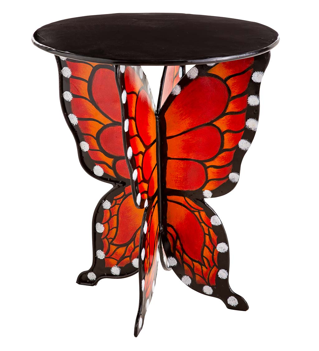 Handcrafted Metal Monarch Butterfly Side Table with Round Top