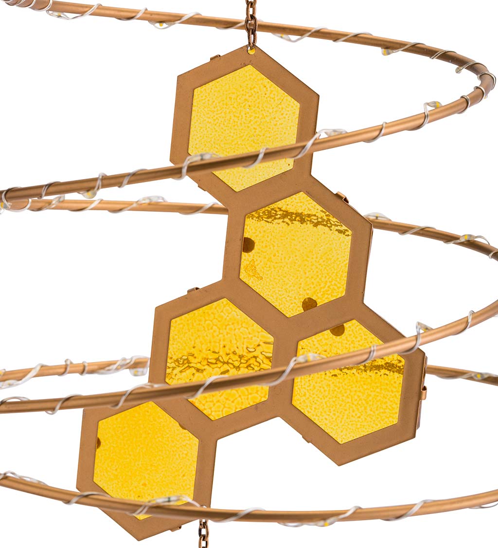 Solar Lighted Bee Mobile With Stained Glass Honeycomb
