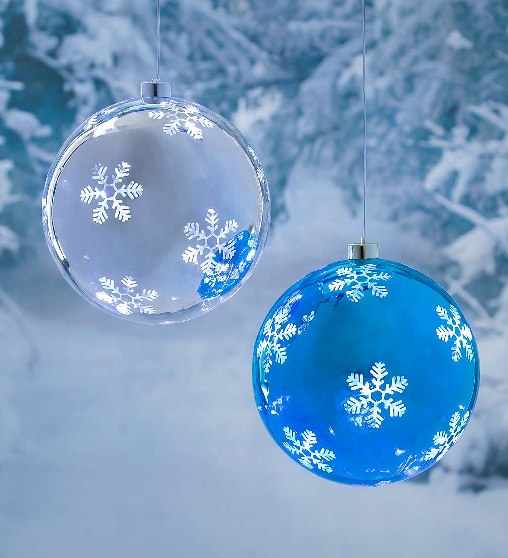 Indoor/Outdoor LED Snowflake Ball Ornaments, Set of 2