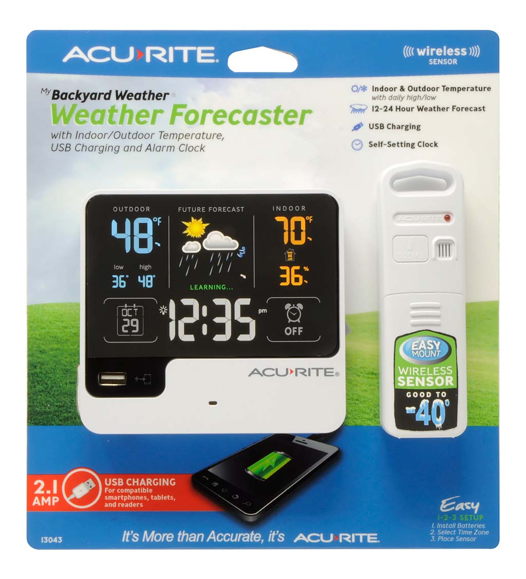 ACURITE 13043 Backyard Weather Forecaster with Wireless Sensor USB Alarm Clock 
