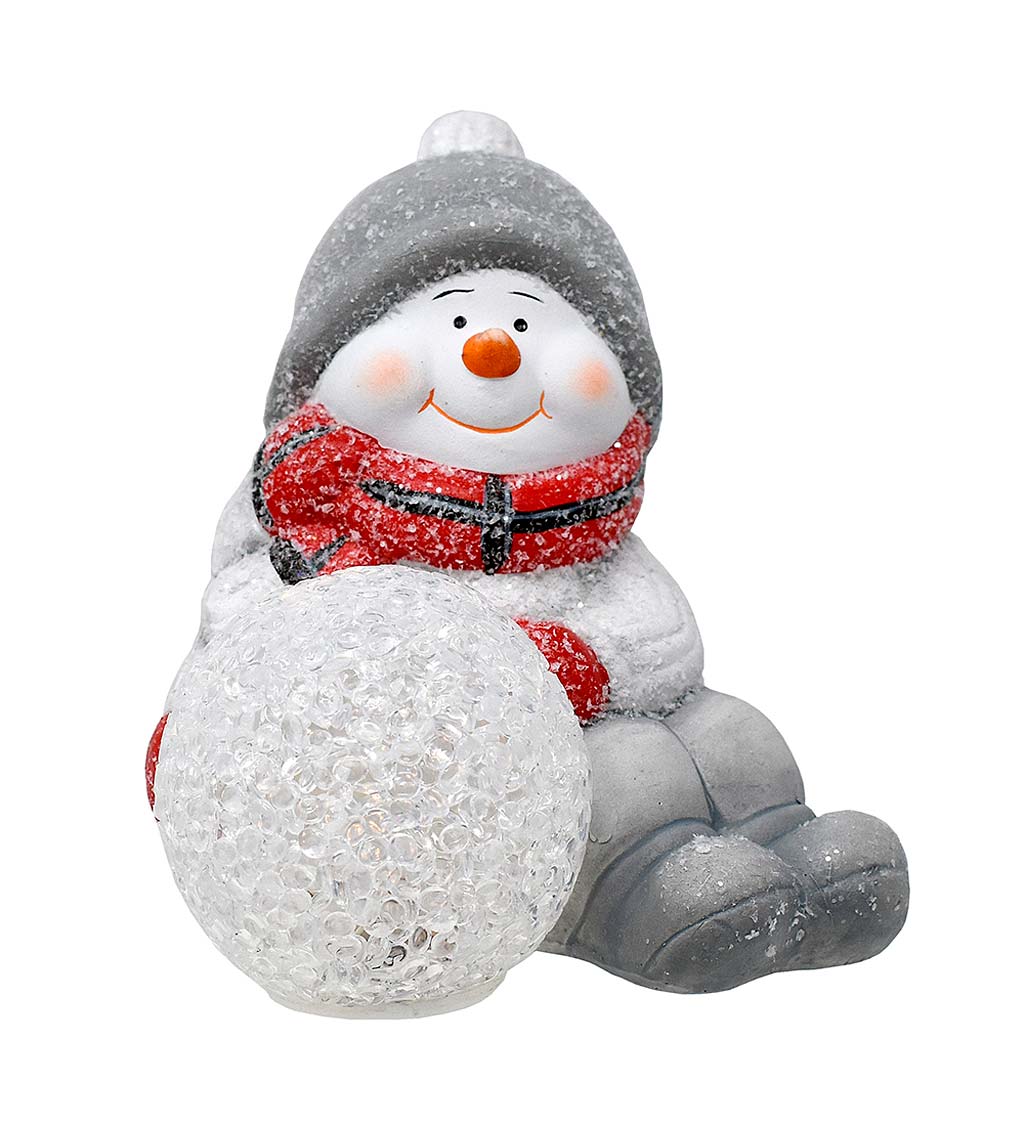 Holiday Snowman Figurine with Color-Changing LED Snowball