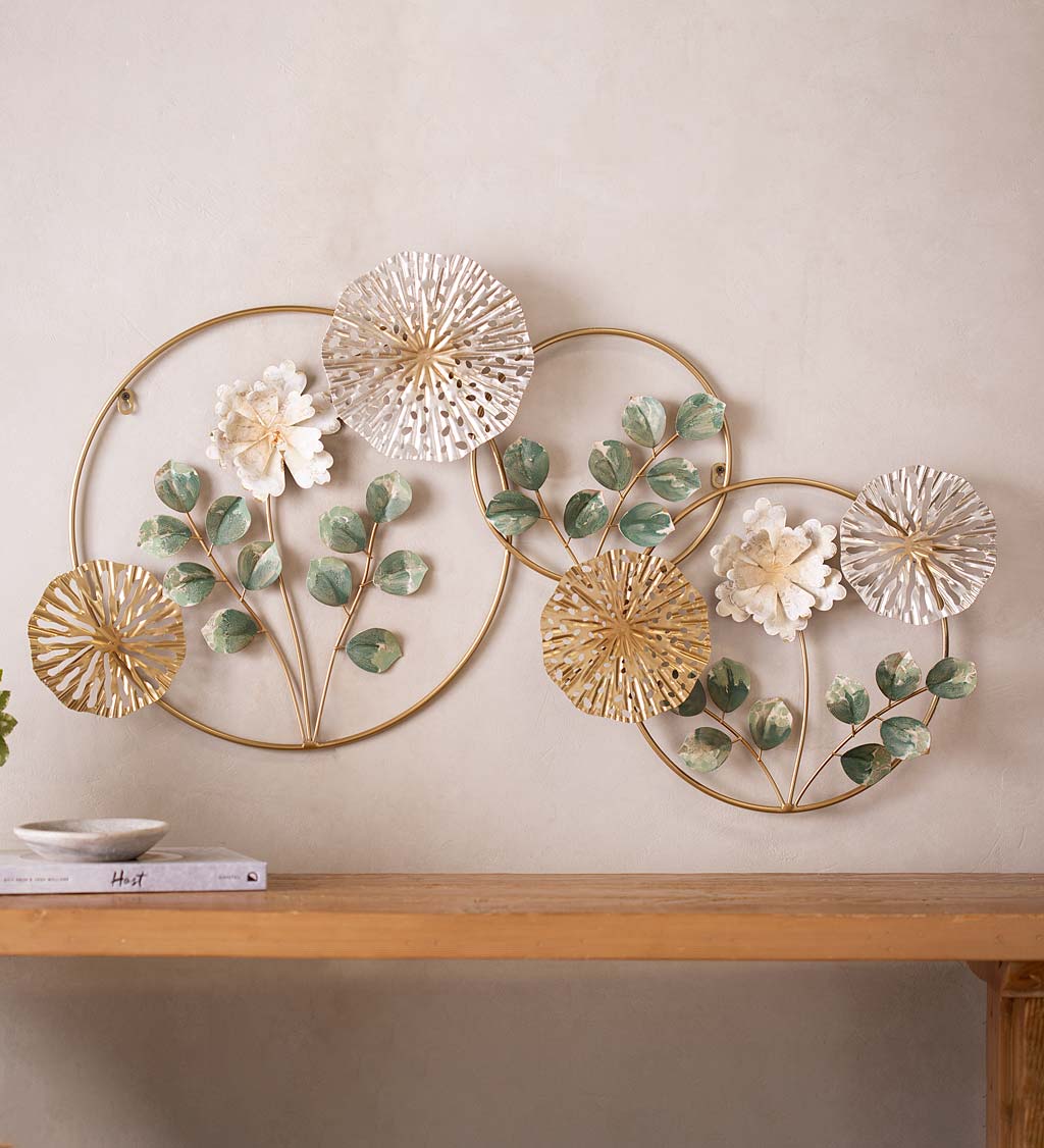 Gold and Green Flowers and Circles Wall Art