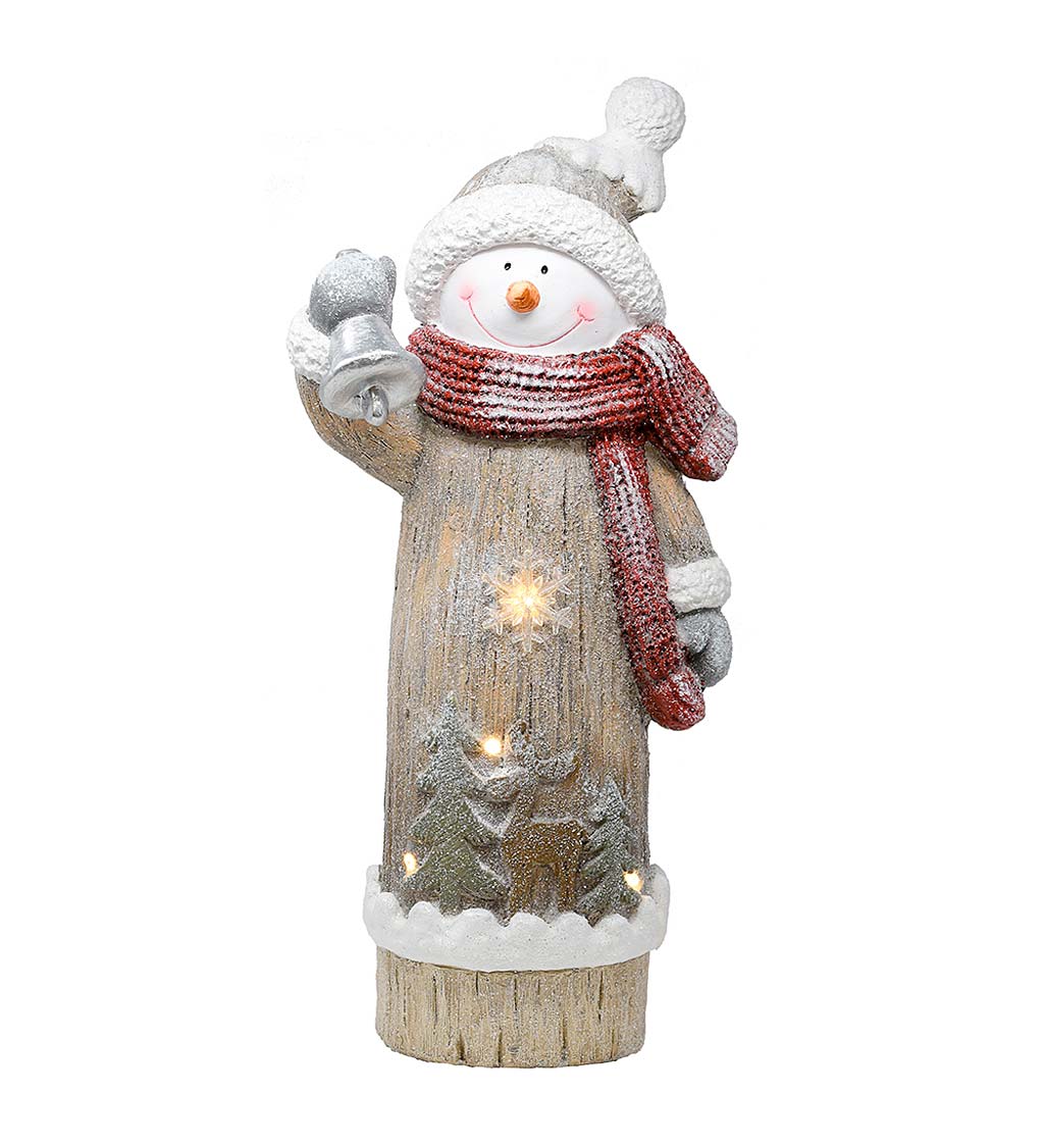 Holiday Snowman Statue with LED Snowflakes and Bell