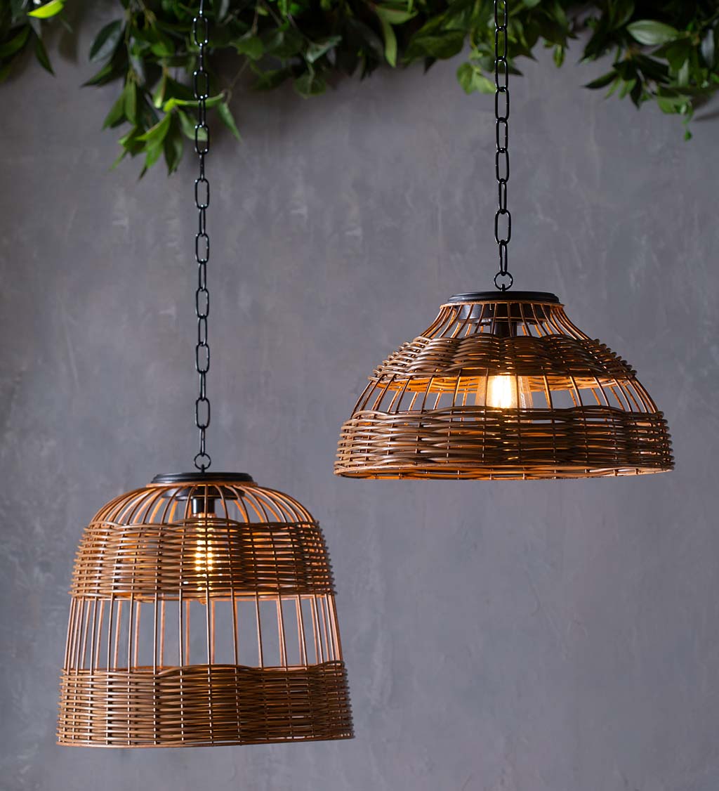 Faux Wicker Hanging Solar Lamps, Medium and Large