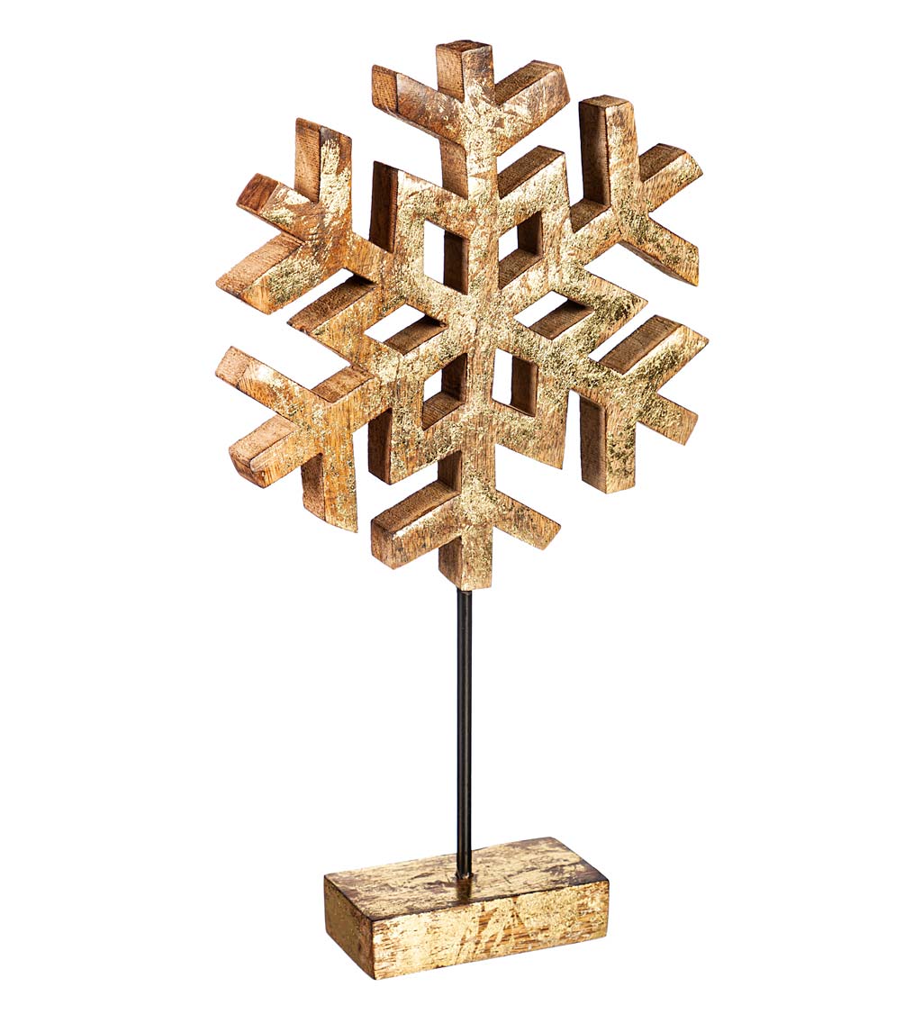 Wood with Metallic Finish Snowflake on Stand Table Accents, Set of 2