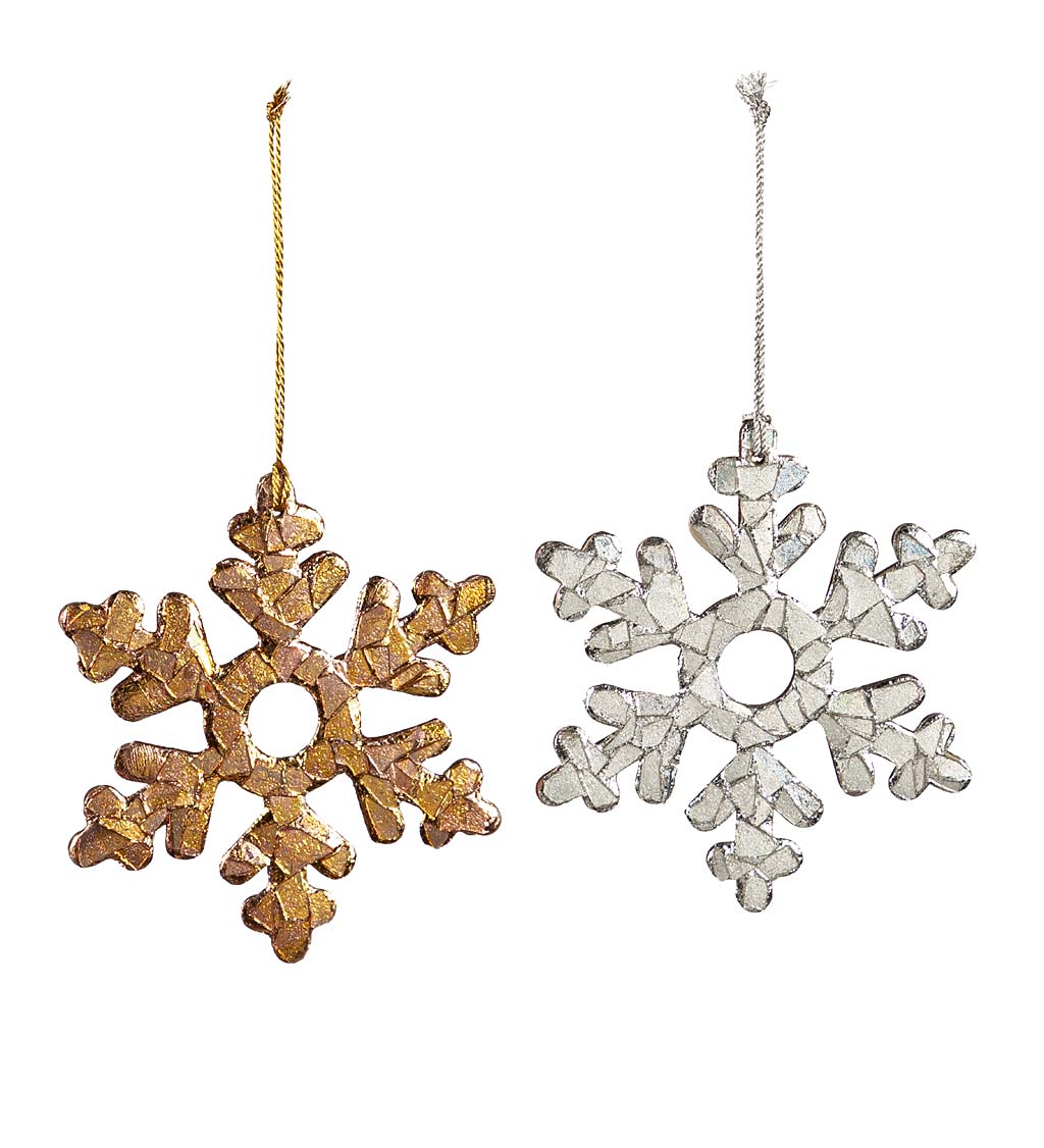 Silver and Gold Wooden Snowflake Christmas Tree Ornaments, Set of 2