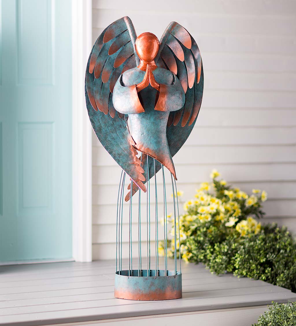 Handcrafted Large Metal Garden Angel in Copper and Verdigris Finishes