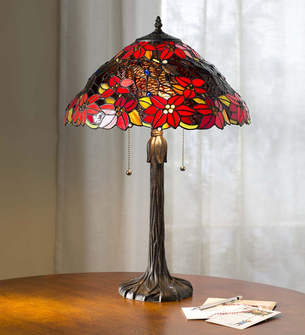 Tiffany-Style Stained Glass Poinsettia Table Lamp