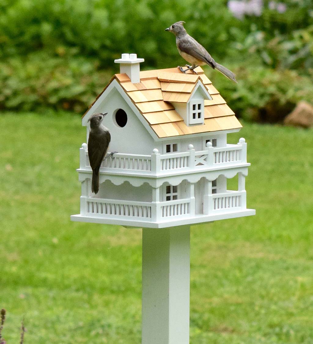Wooden Cape Cod Birdhouse and Pedestal Pole Set