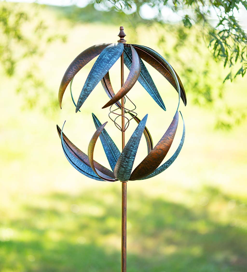 Bronze-Colored and Patina-Like Metal Dual Swirl Wind Spinner