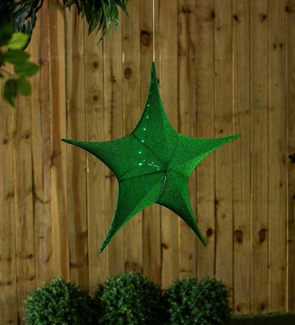 Lighted Hanging Fabric Star, Large Green