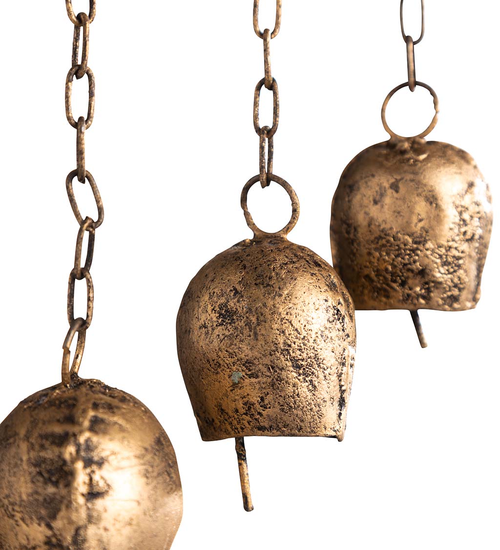 Handcrafted Nine Metal Bells Wind Chime with Antiqued Golden Finish