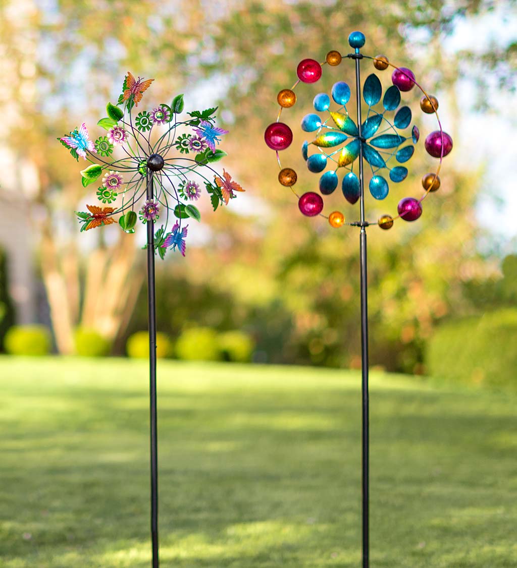 Colorful Dual-Rotor Butterflies, Flowers and Leaves Metal Wind Spinner
