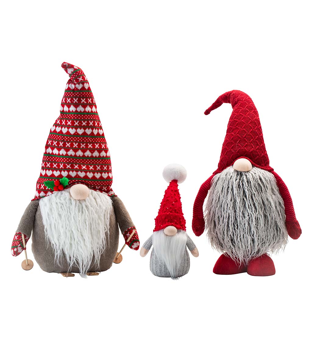 Christmas Gnomes in Knitted Outfits with Light-Up Noses, Set of 3
