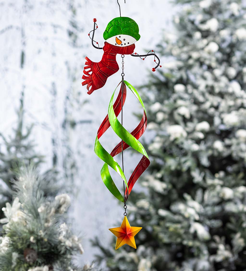 Outdoor Holiday Snowman With Green Hat Twirler