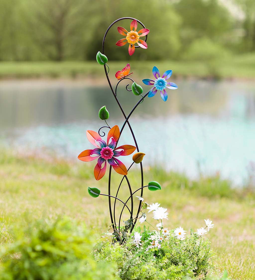 Colorful Spinning Flowers Garden Stake and Wind Spinner